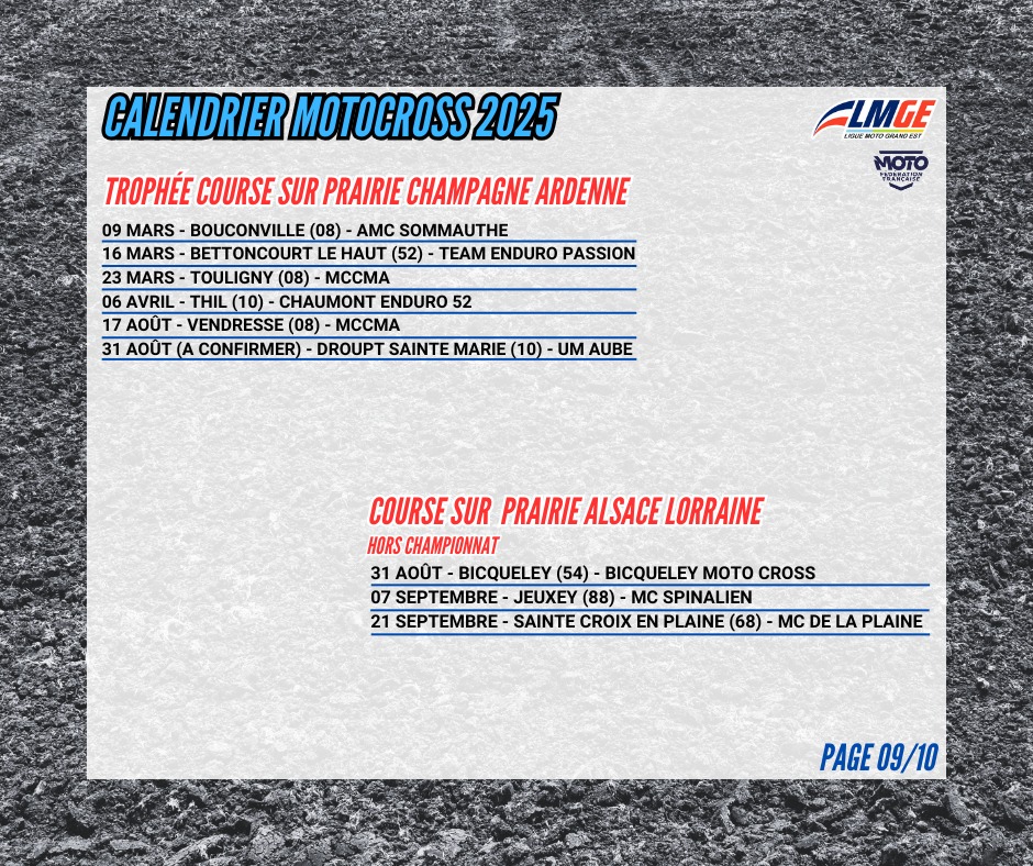 Championnat Motocross 2025 Ligue Grand Est Course sur prairie